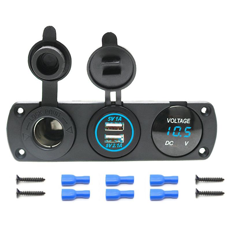 

Панель 3 в 1 12 В 3,1 А двойное USB автомобильное зарядное устройство розетка светодиодный вольтметр прикуриватель адаптер для грузовика лодки автофургона синий