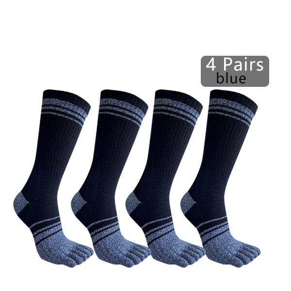 1/4 Pairs Long 5 Finger Socks Man Cotton Striped Colorful Compression Sweat-Absorbing Breathable Fitness Hiking Outdoor Toe Sock