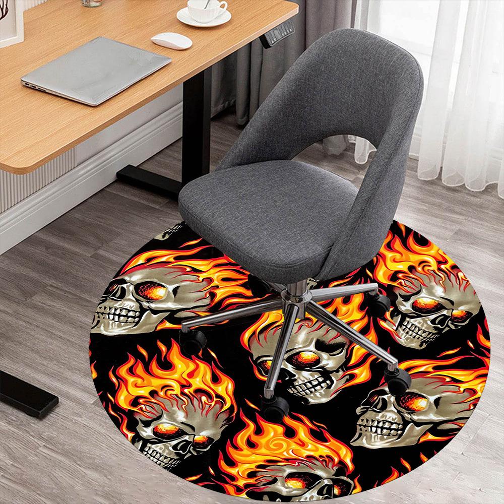 

1pc Skulls Fire Round Chair mat Area Rug - Non-Slip, Floor Mat for Office, Bedroom, and Indoor Decor -1002142 80cm by 80cm