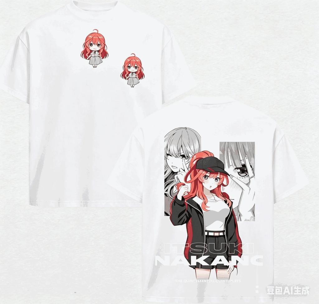 Stylish White "The Quintessential Quintuplets" Miku Casual Cotton Short-Sleeve T-Shirt