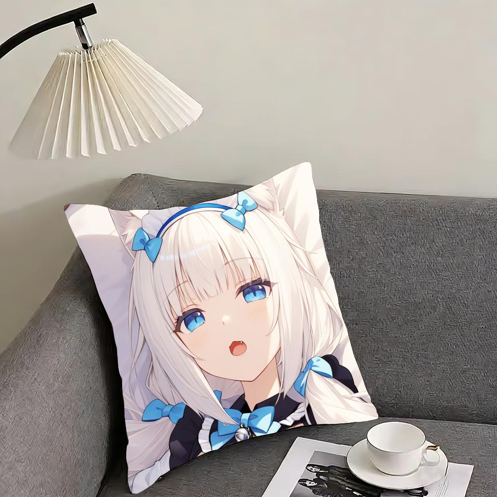 Chocola Nekopara Anime Cushion Cover Reversible Plush Pillow Cover – For car, sofa, bedroom, perfect as a gift.