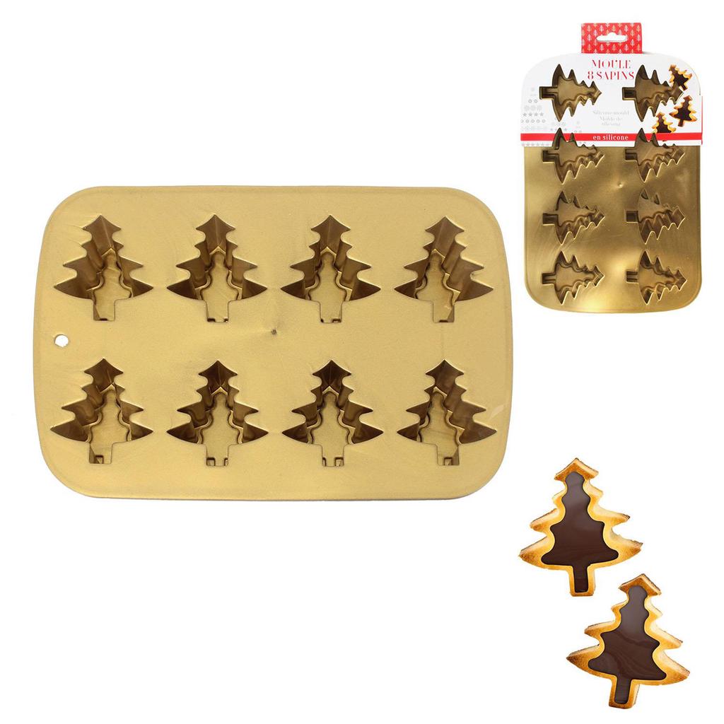 Les Trésors De Lily [Q4397] - Gold 'Fir Trees' Silicone Mold - 26x17x3 Cm (8 Fir Trees)