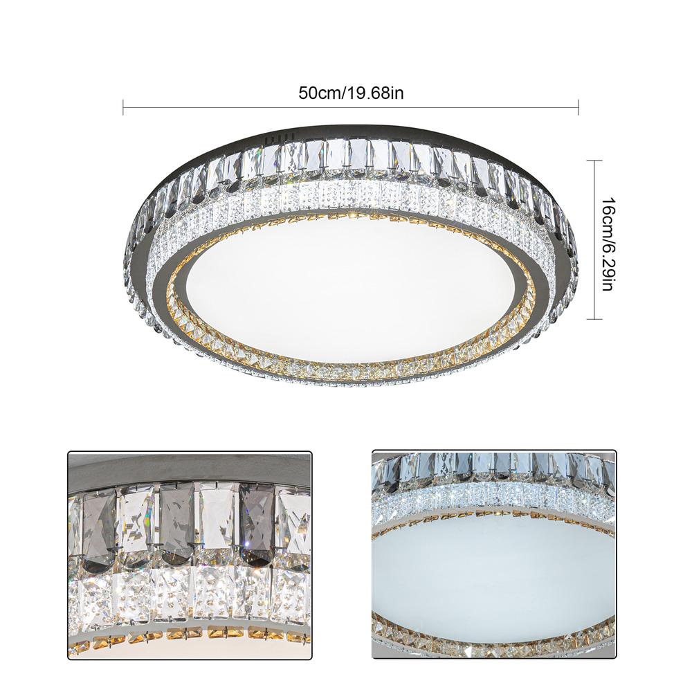 9.68in Modern Round LED Crystal Ceiling Light Fixture, 36W 3-Color Dimmable Flush Mount Chandelier for Bedroom, Kitchen Lighting