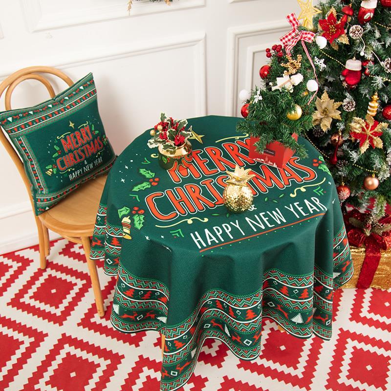 Multi-purpose Christmas Cotton and Linen Tablecloth Small Round Table Long Table Cover Cloth Festive Red New Year Atmosphere Tea Table Cloth