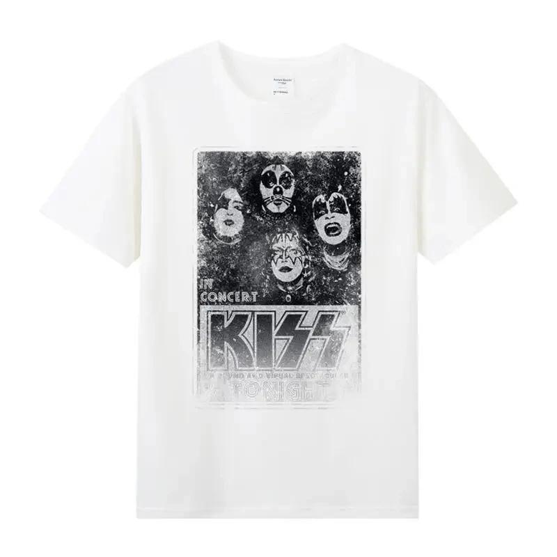 Kiss Rock Metal Band T-shirt Printed Cotton Round Neck Short Sleeve Men's and Women's Fashion Street Pop Fried Street T-shirt
