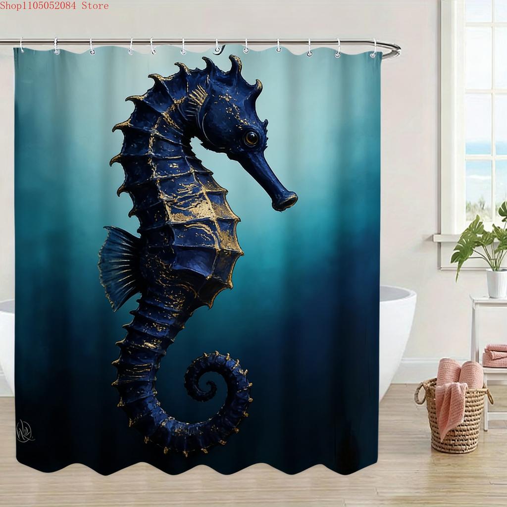 Ornate Gold Patterned Sea Turtle Underwater Waterproof Shower Curtain