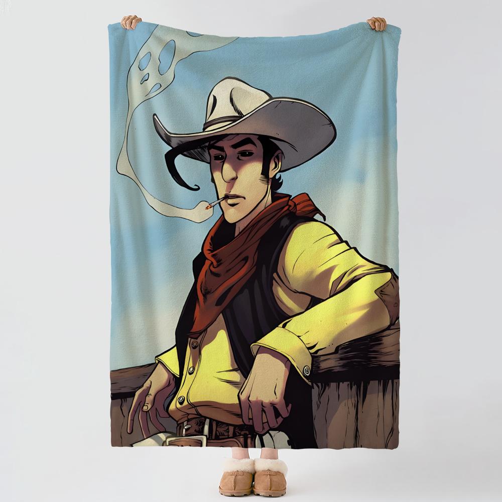 Cartoon L-Lucky Luke-e Throw Thick Comfort Flannel Quilt, Multi-scene Use Indoor Outdoor Daily Nap