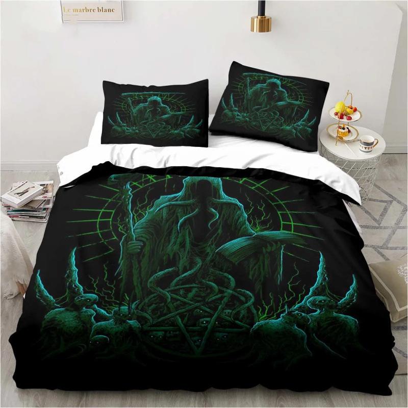 3D Anime Bedding Set Evil-Satan Demon Skull Printed Duvet Cover Set With Pillowcase Bedspread Boy Teens Adult Queen King Size