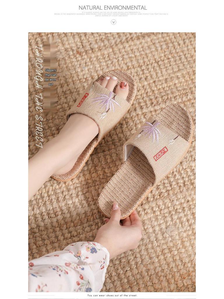 Summer Linen Embroidered Non-Slip Slippers for Men & Women