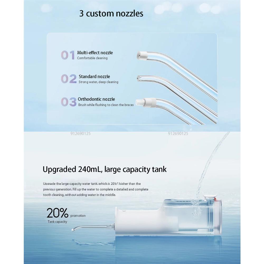 Ústní irigátor F300 MEO703 Waterpulse Zubní irigátor Přenosný ústní proplachovač IPX7 240ML nádržka na vodu Čistič zubů