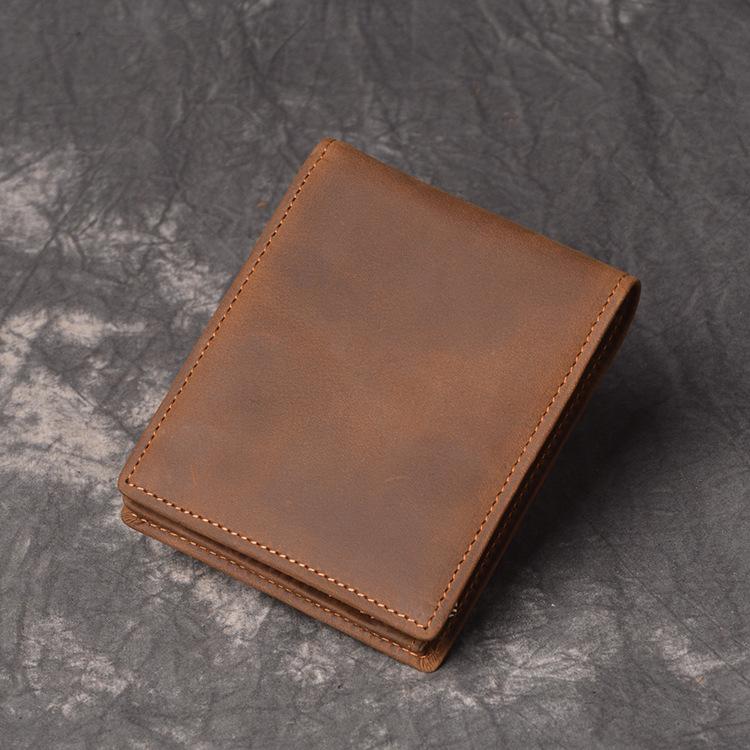 Men S First-Layer Cowhide Change Bag Rfid Short Wallet Women S Multi-Card Card Bag Crazy Horse Leather Wallet