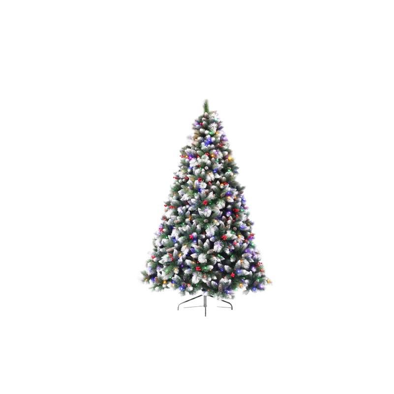 Eco-friendly Flame-retardant Christmas Tree with Red Berries and White Greenery