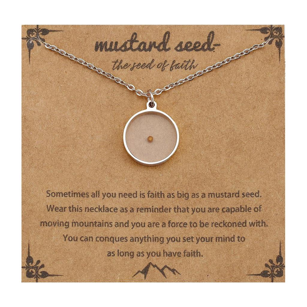 18K Gold Plated Stainless Steel Mountains-Mustard Necklaces Christian Faith Jewelry Mustard Seed Faith Necklace for Women Gifts