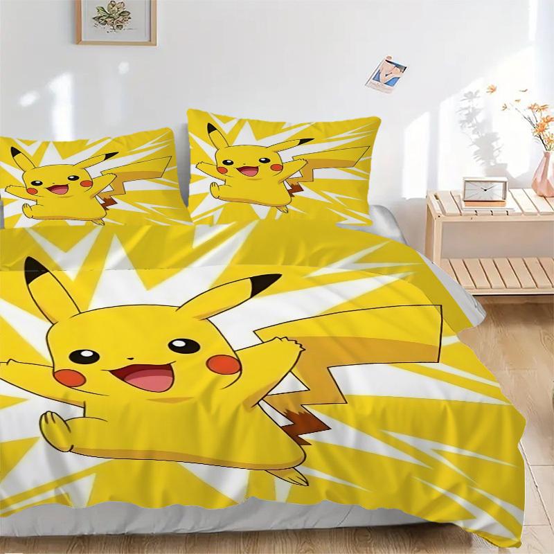 

3pcs Pikachu, Electric Type Bedding Set: Perfect for Bedroom or Guest Room. Soft and Comfortable with No Core Included yy251010149 135x200cm