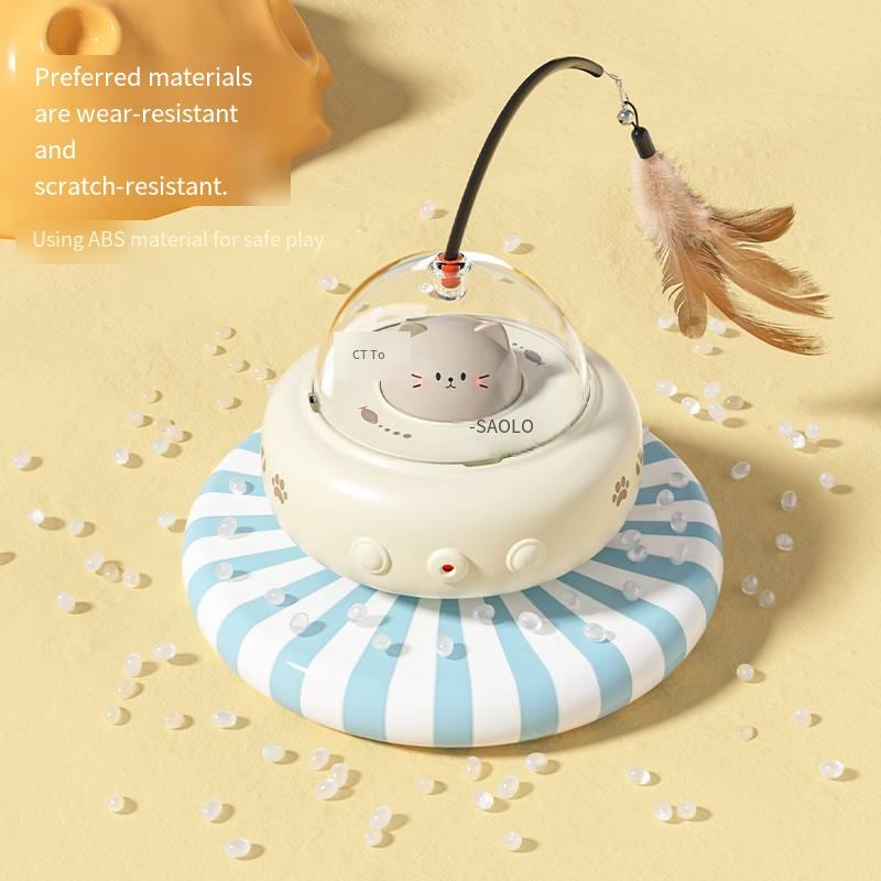 Intelligent automatic cat-ting toy for self-relaxation and entertainment. Electrically activated cat toy with cat hair. Cat feather stick.