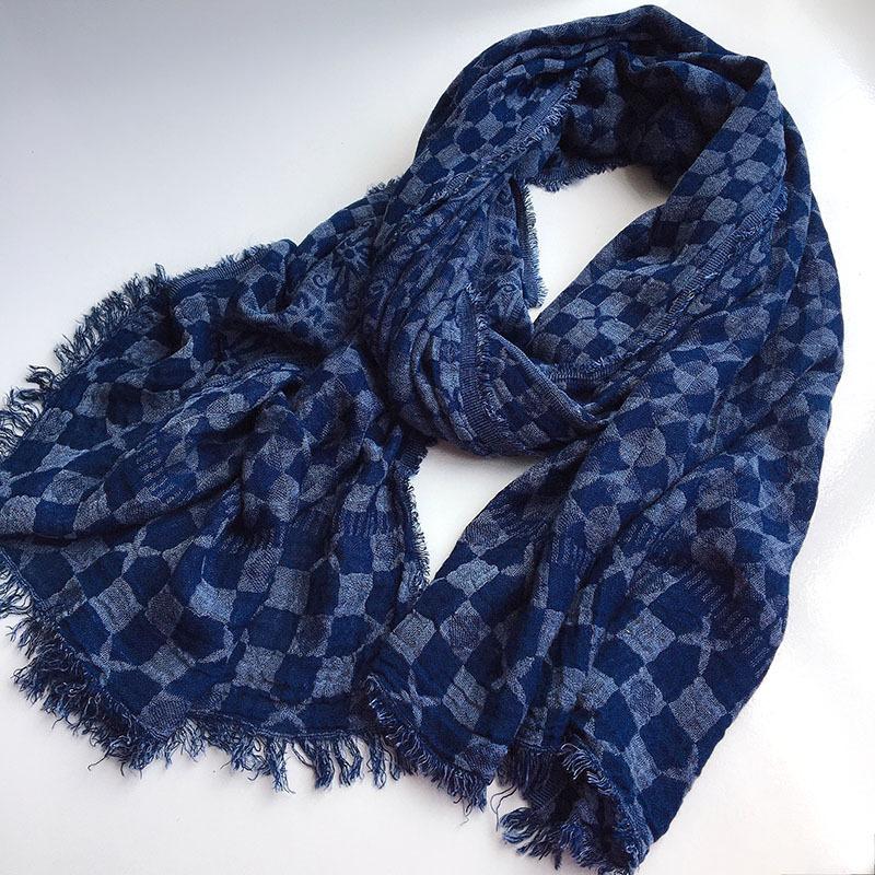 Japanese Batik Navy Blue Scarf Female Polka Dot Triangle Pentagram Double Jacquard Shawl