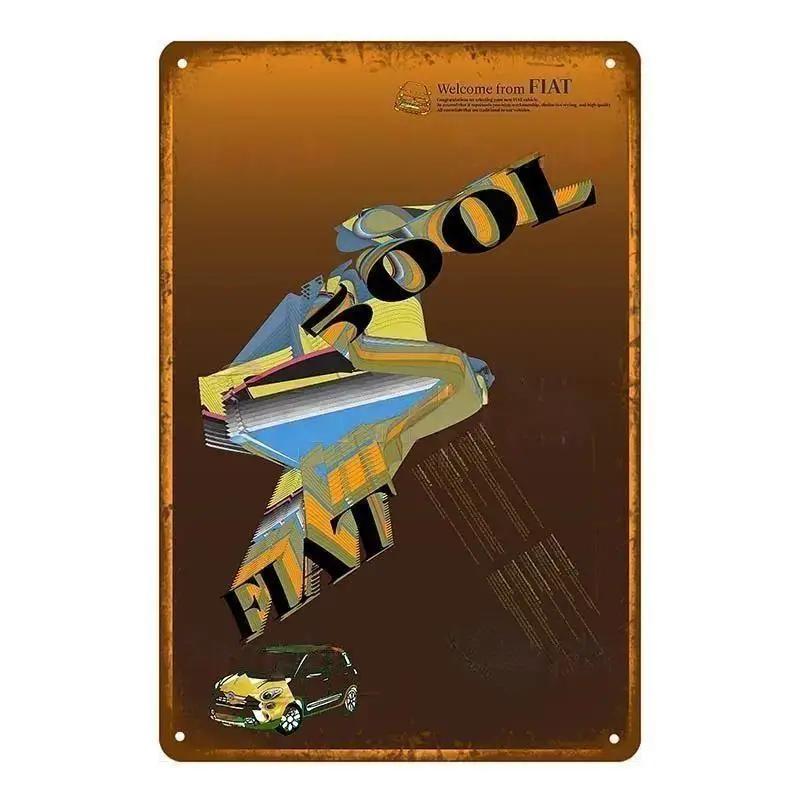 Sinais de Lata de Metal Vintage Clássico Fiat 500 Pôster de Metal Decoração de Arte de Parede Pôster Decoração de Parede para Casa Café Bar Pub Pôster Arte em Metal de Carro