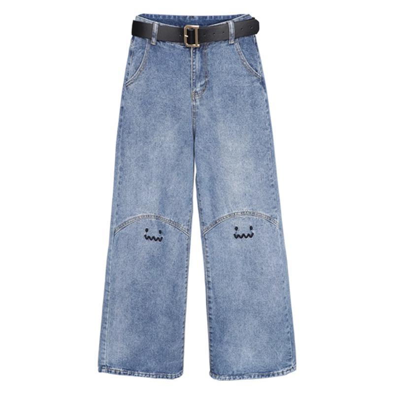 Women's Blue High Waist Korean Style Wide Leg Pants - Slimming Micro Flare, 2024 Trend