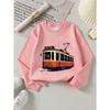 European Sizes Red Trolley Exec Sign Vintage Design Girls' Crew Neck Fashion Sweatshirt, Western Top, Long Sleeved Casual T-Shirt