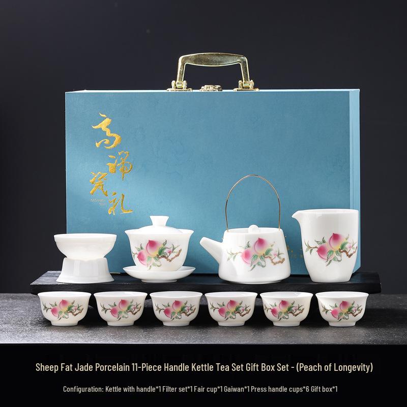 Luxury Jade White Porcelain Kung Fu Tea Set for Home or Office