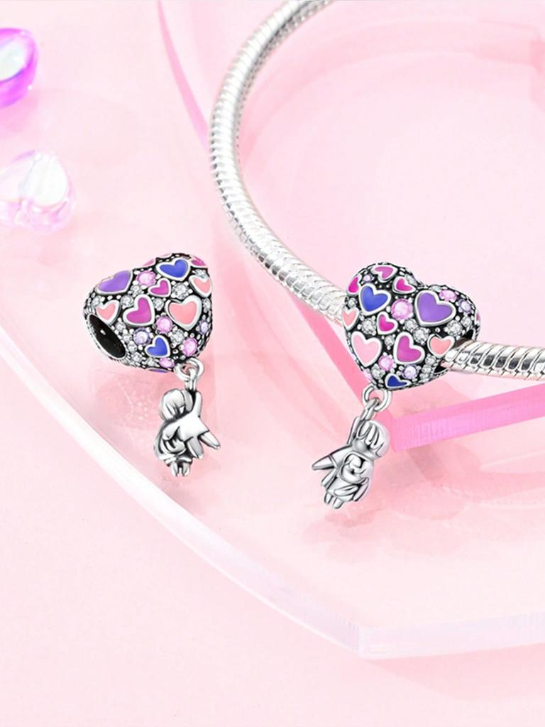 Charms Plata Copper Colors Pink Flower Heart Hat Bead Charm Pendant For Original Bracelet For Women Diy Jewelry Love Gift