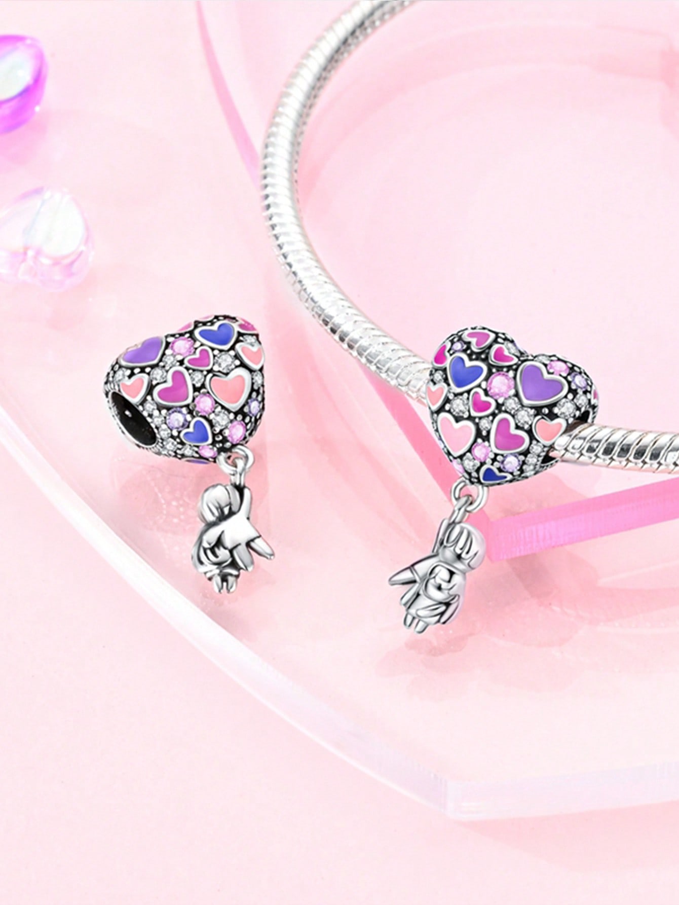 

Charms Plata Copper Colors Pink Flower Heart Hat Bead Charm Pendant For Original Bracelet For Women Diy Jewelry Love Gift