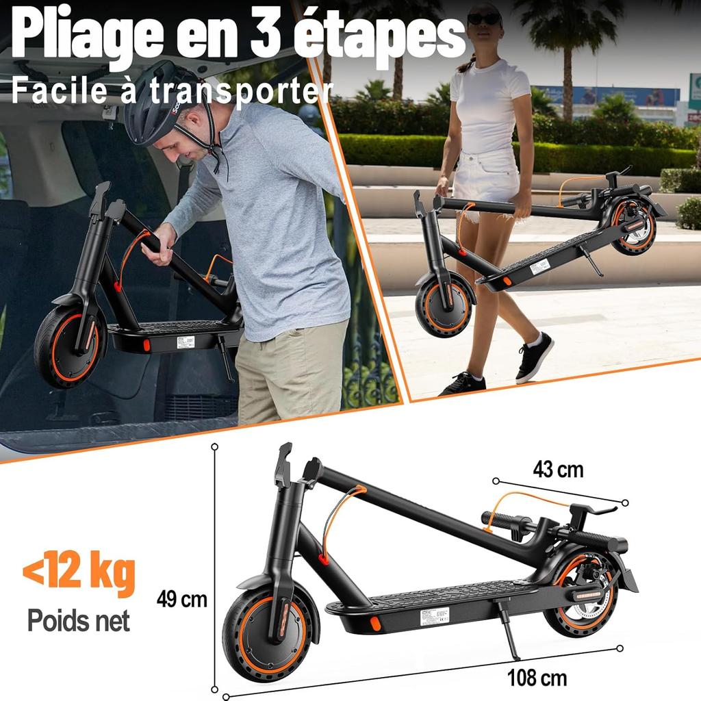 Electric Scooter Adult, 30-35km Range, 8.5" Ultra Light Foldable E Scooter,  350W Motor, 3 Speed Mode, TODIMART T3  for Adults and Teens,Smart App