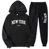 New York Graphic Print Tracksuit Set Mens Womens Loose Fit Hoodie Sweatpants Sportswear Casual Activewear