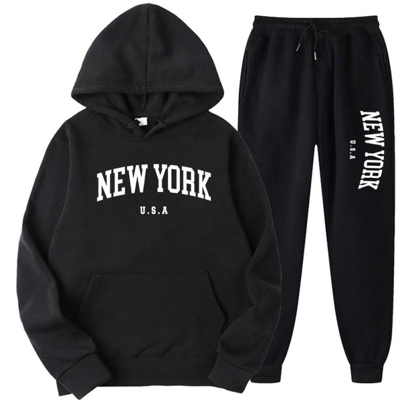 New York Graphic Print Tracksuit Set Mens Womens Loose Fit Hoodie Sweatpants Sportswear Casual Activewear