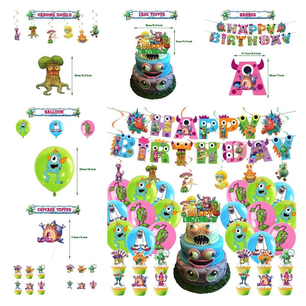 My Singing Monster Birthday Party Decorations Set Flag Balloons Cake Toppers And More