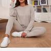 Women's Ribbed Knit Long Sleeve Top & High Waist Pants 2 Piece Outfit Casual Loungewear Tracksuit Set