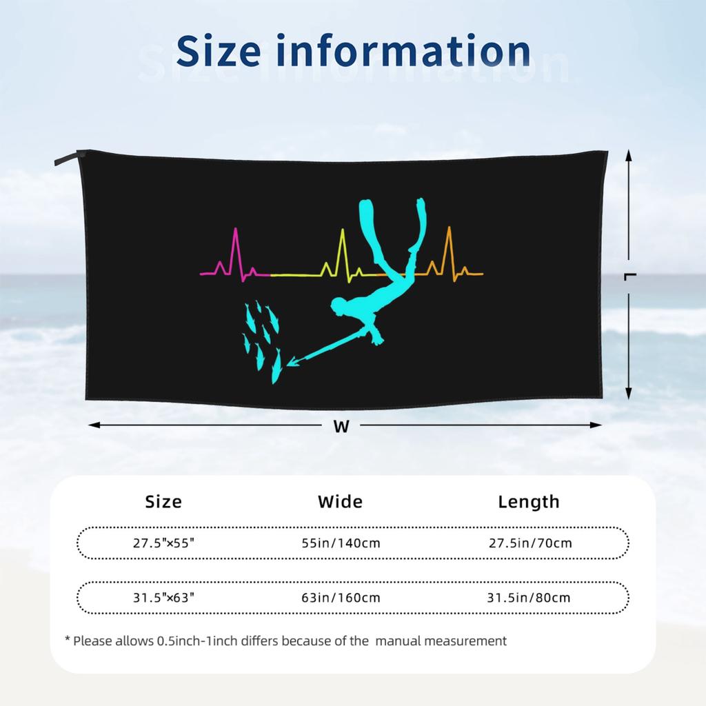 Spearfishing Spearfisher Fishing Heartbeat Pulse Beach Towel Soft Microfiber Quick Dry Absorbent Quick Towels For Swimming