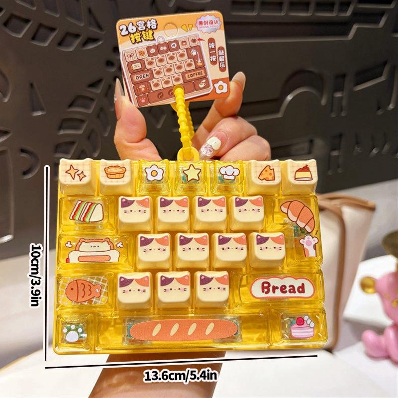 26-Gitter Tastatur Klicker Schlüsselanhänger Cartoon Spaß Stressabbau Tastatur Schlüsselanhänger Transparenter Tastatur Aufhänger Anhänger Zubehör