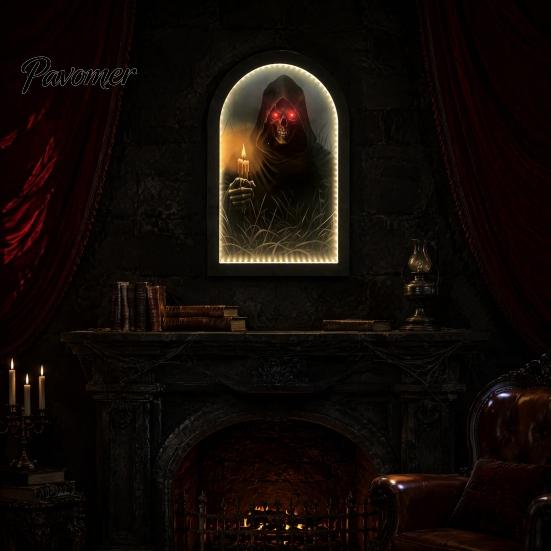 Luce Appesa per Portico di Halloween Specchio Fantasma Luminoso, Fantasmi Spaventosi USB Su, Decorazione Specchio Olografico Scherzo Decorazione per Casa Infestata Festa Festiva