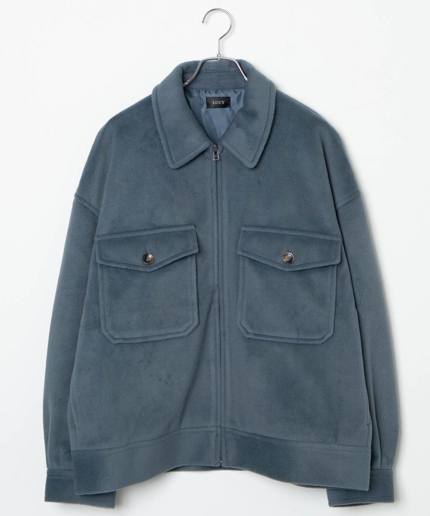 WEGO Unisex Knit Melton Zip Blouson Outerwear Cold Weather Solid Check Oversized Korean Size Type A Blue Men's Coat, Outerwear, Jacket, Pattern,