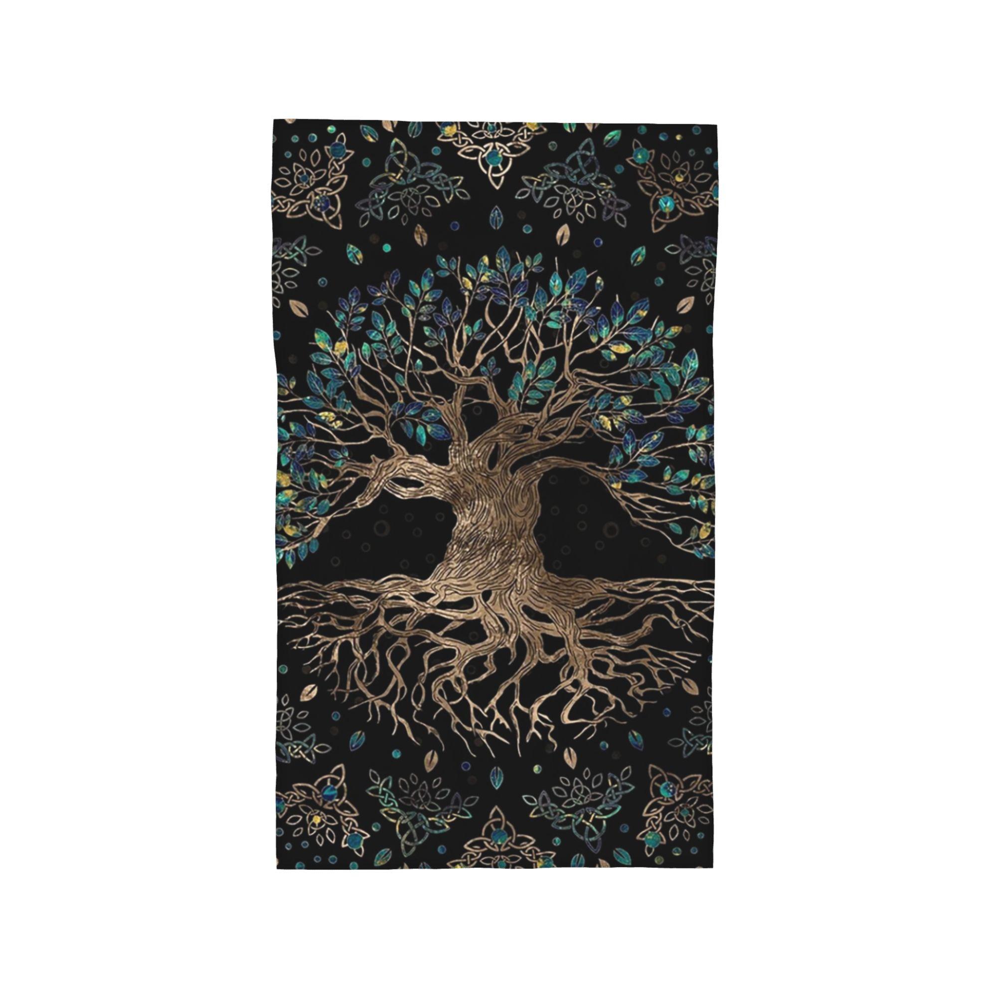 

Tree of life with Triquetra Black Red Leather and gold Soft Face Towel Quick Dry Pool Bath Cotton Towels Breathable W30*H60(CM)