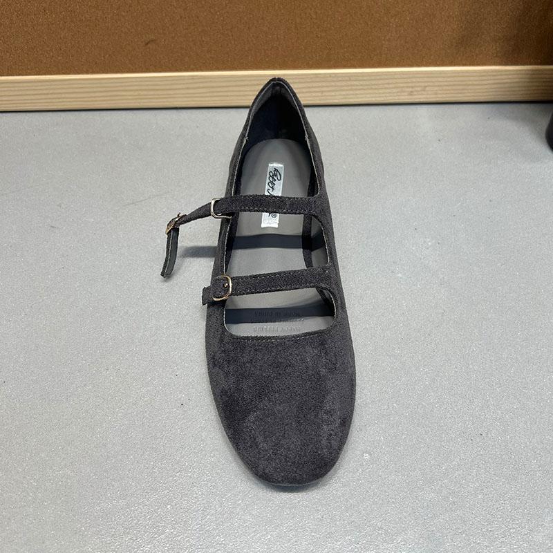 Fashion Buckle Fashion Flock Ladies Mary Janes Flats Shoes 2025 New Shallow Female Soft Footwear Round Toe Women Ballet Flats Shoes
