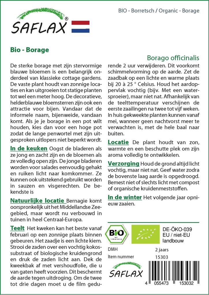 SAFLAX Zahrada v sáčku - Bio - Brutnák lékařský - 40 semen - Se substrátem ve vhodném stojacím sáčku - Borago officinalis
