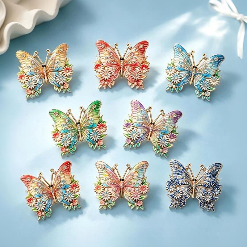 1Pcs Unisex 8-Color Flowers Insects Party Office Brooch Pin Beautiful Butterfly Brooches For Women Gifts Diy Decoration