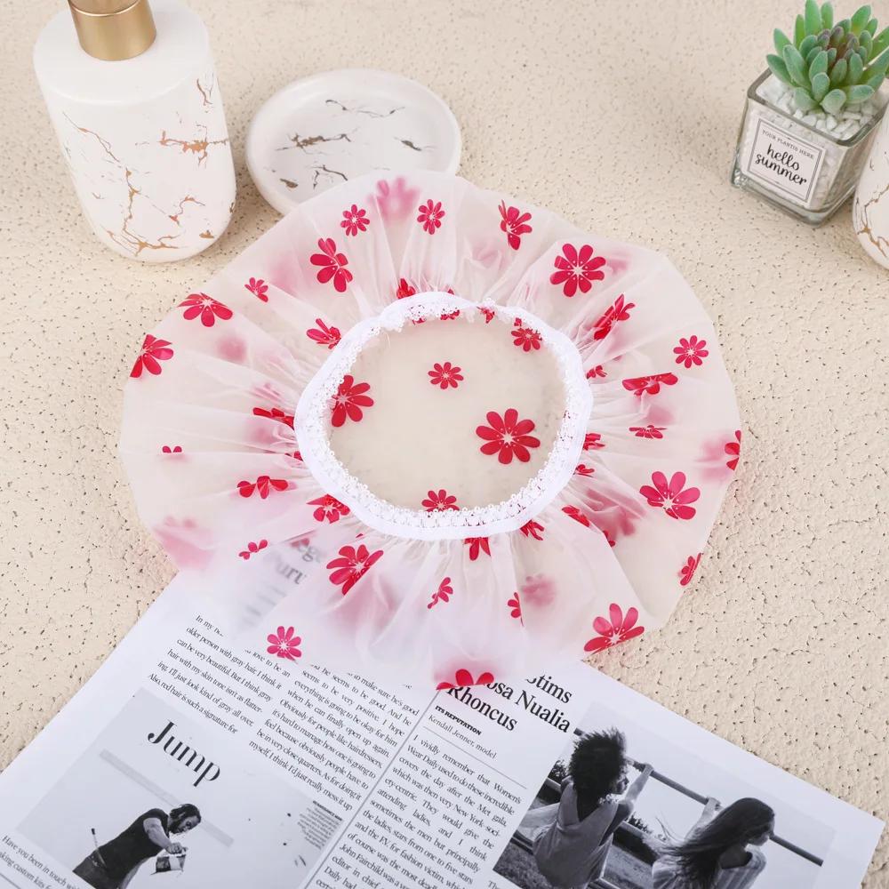 1PC Reusable PE Shower Cap - Adjustable Printed Design with Elastic Band for Spa Salon & Kitchen Oil Fume Protection Shower Cap