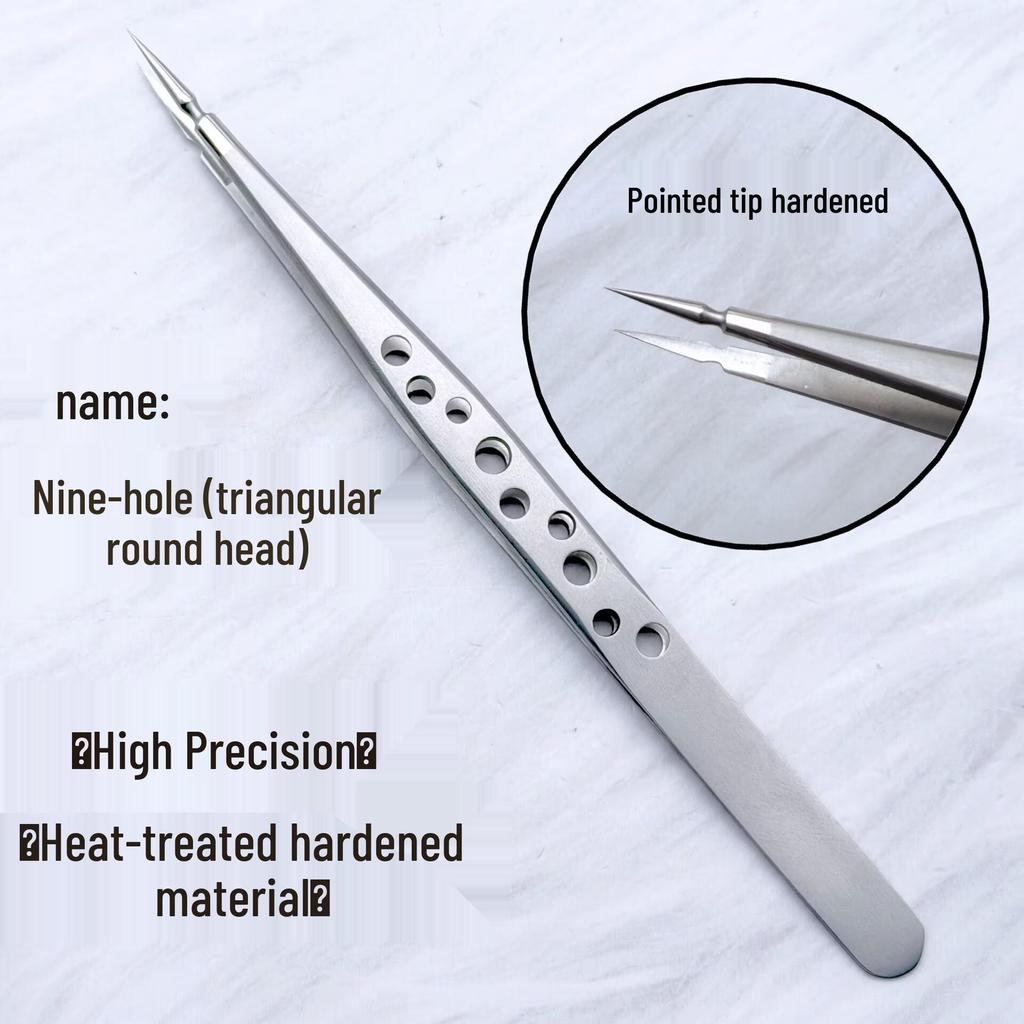 High-Precision Stainless Steel Cross-Hole False Eyelash Tweezers