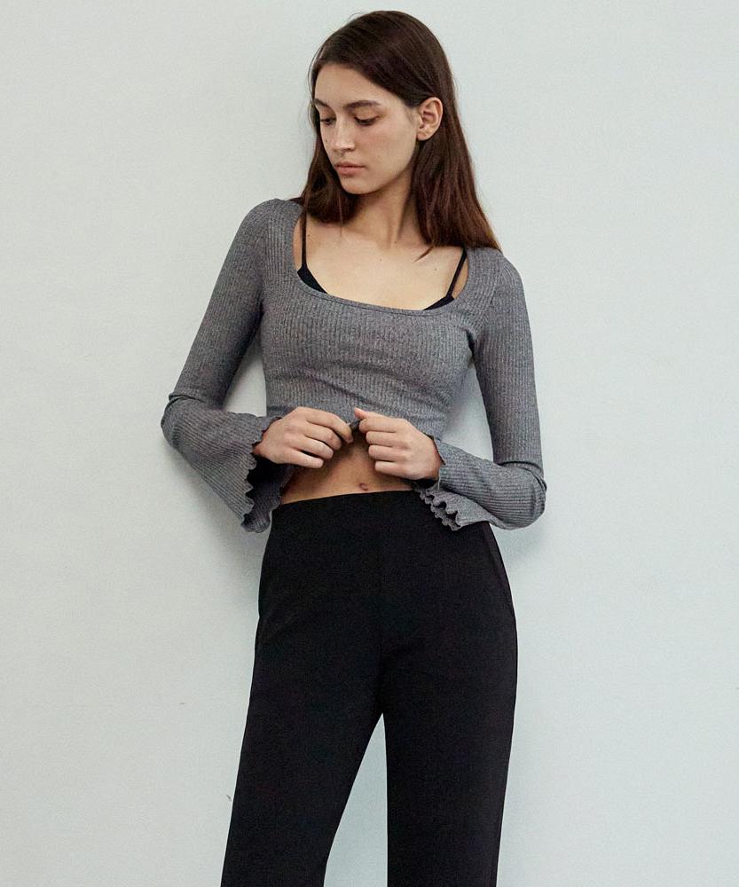Debiweeo Ribbed Bell Long Sleeve Devi-T0136-Charcoal