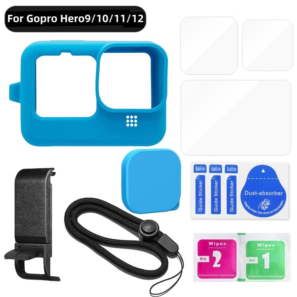 Silicone Case for GoPro Hero 12 11 10 9 Black Tempered Glass Screen Protector Protective Film Lens Cap Cover for Go Pro 11 Case