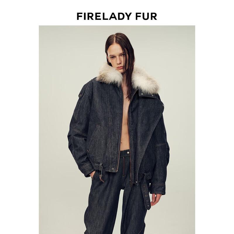 

American Workwear Fox Fur Collar Denim Parka L