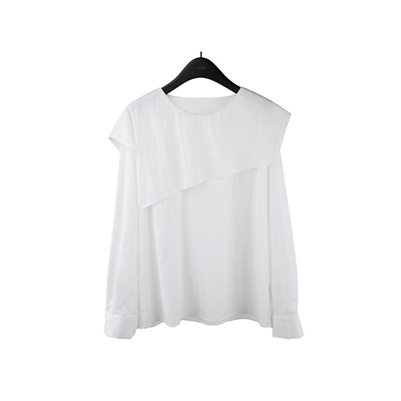 

Women s Light Gray Asymmetrical Shoulder Top with Relaxed Fit One size білий