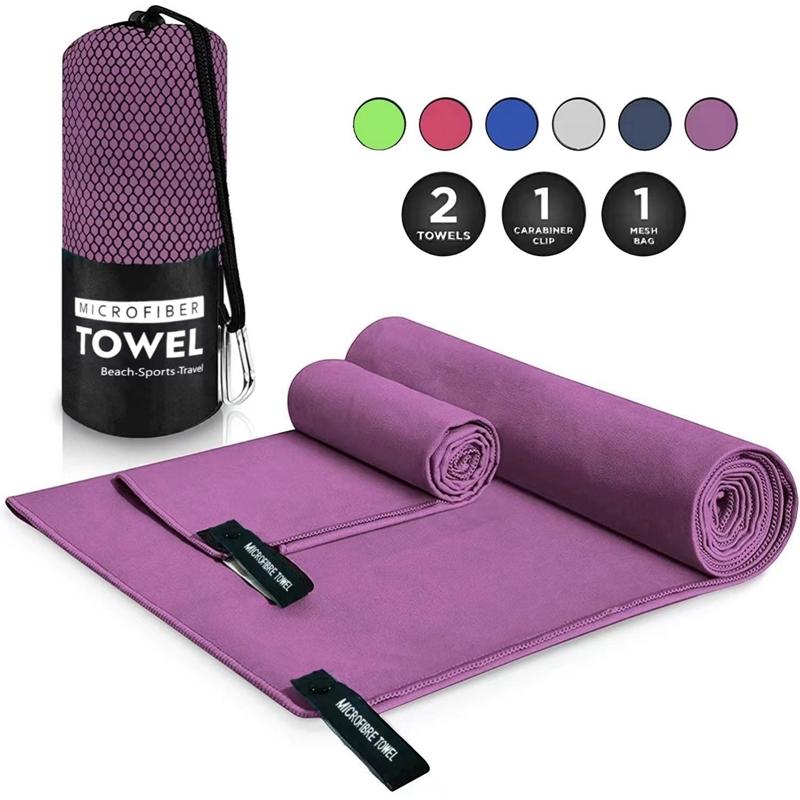 2PC Set Solid Microfiber Gym Towel Perfect Travel Sports Camping Beach Towels Fast Drying Super Absorbent Swimming Bath Towel
