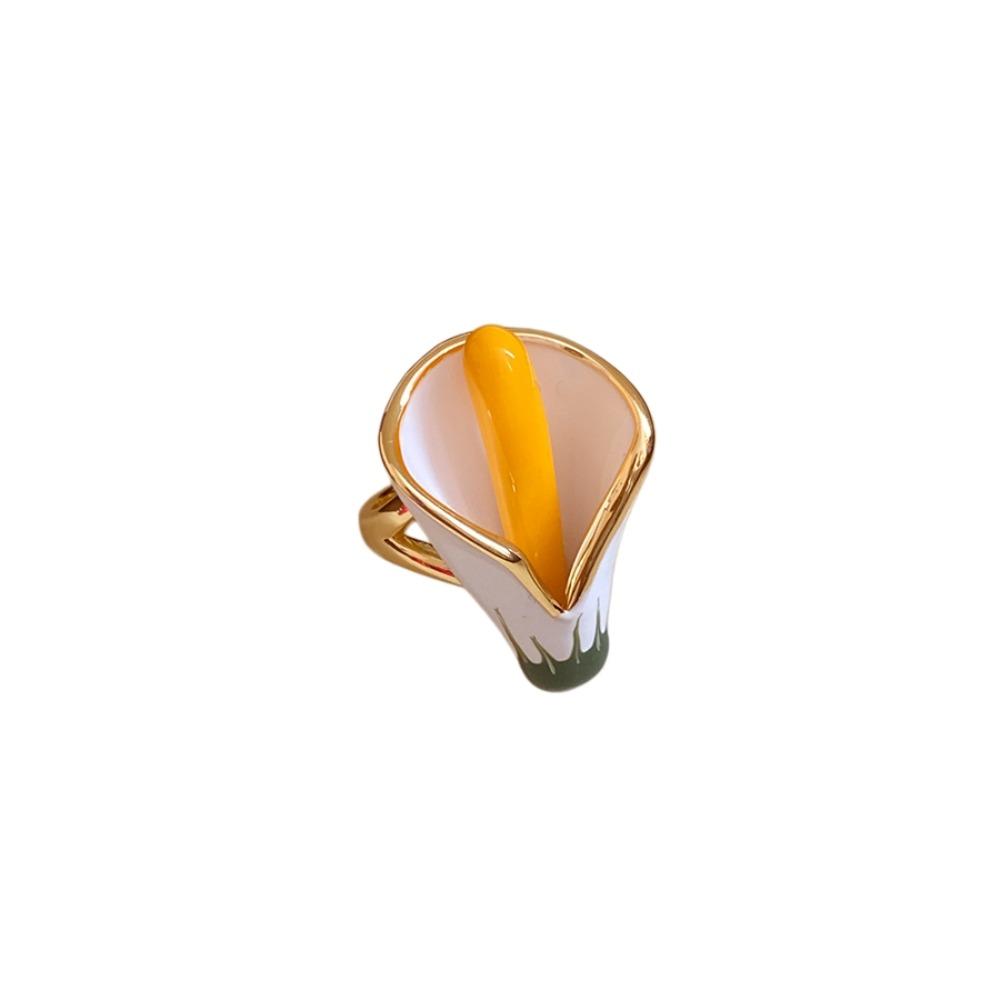 Korean Style Vintage Ring Flower Big Floral Ring Colorful Enamel Fruit Ring  Gifts for Women Girl