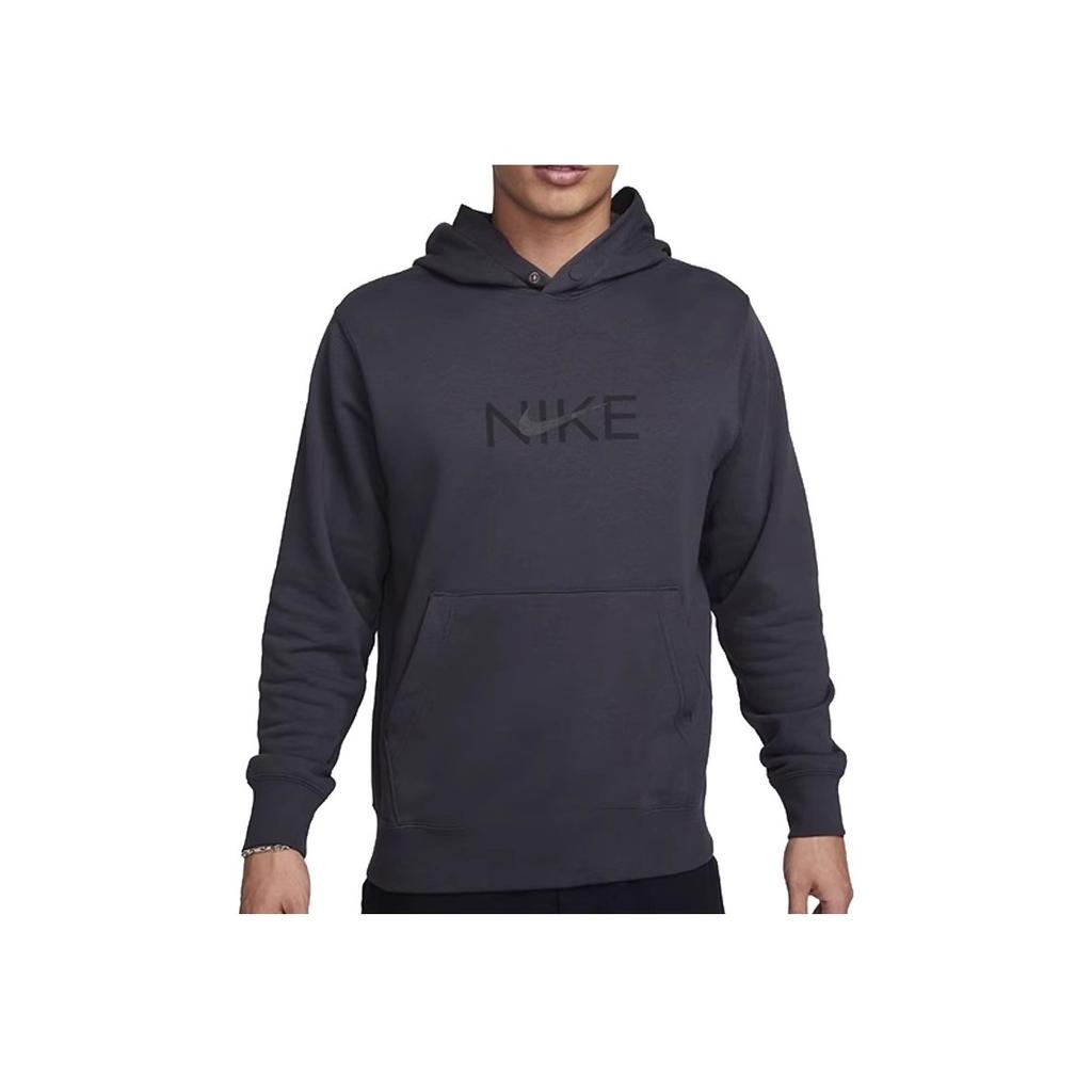 Nike Alphabet Print Casual Loose Hoodie With Warm Lining Men Tops Charcoal-Grey FZ4765-060