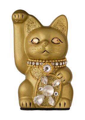 Lucky Cat Jewelry Cat Right Paw Raised Ceramic Lucky Cat Auspicious Feng Shui Ornament (S-SIZE Gold) / _ Maneki-neko (jw_S Gold)