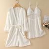 New Autumn Velvet Pajamas Two-piece Robe Set Feminine Lace See-through Robe Bathrobe Casual Velvet Home Clothes